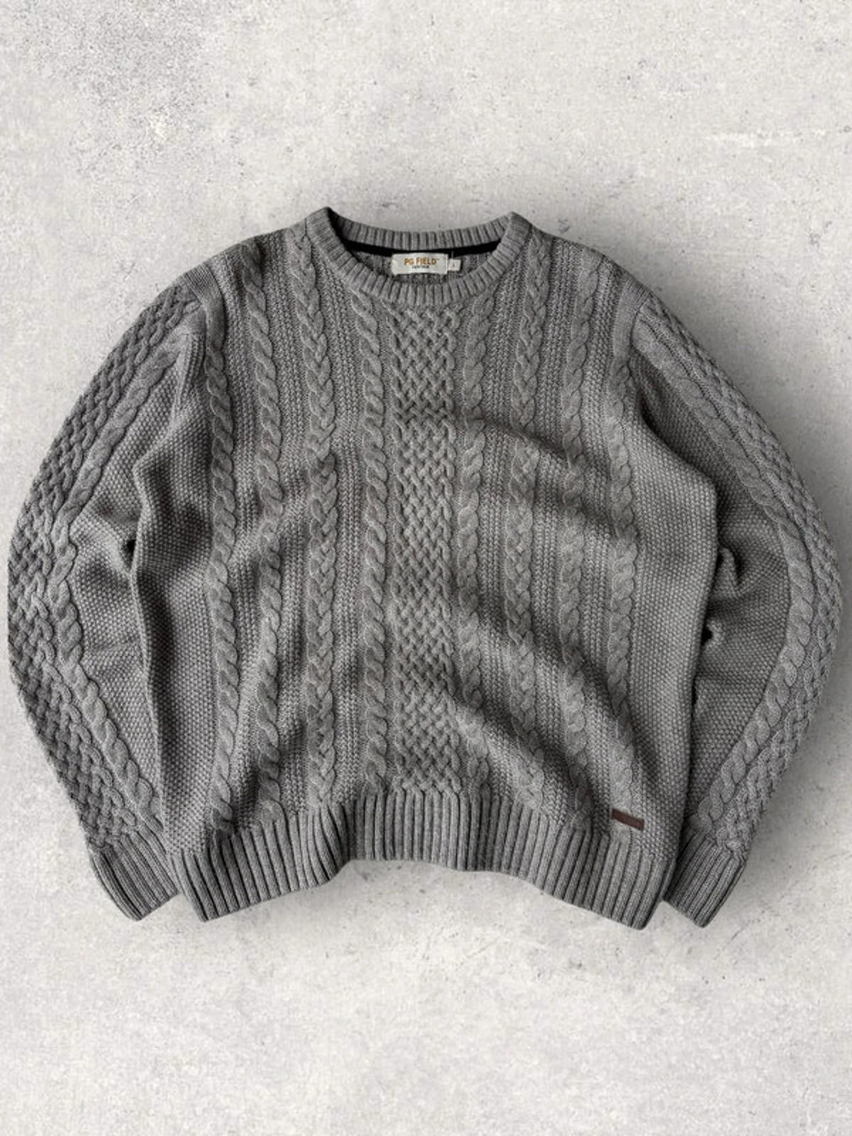 Boxy Fisherman Knit Sweater  Grey Size L