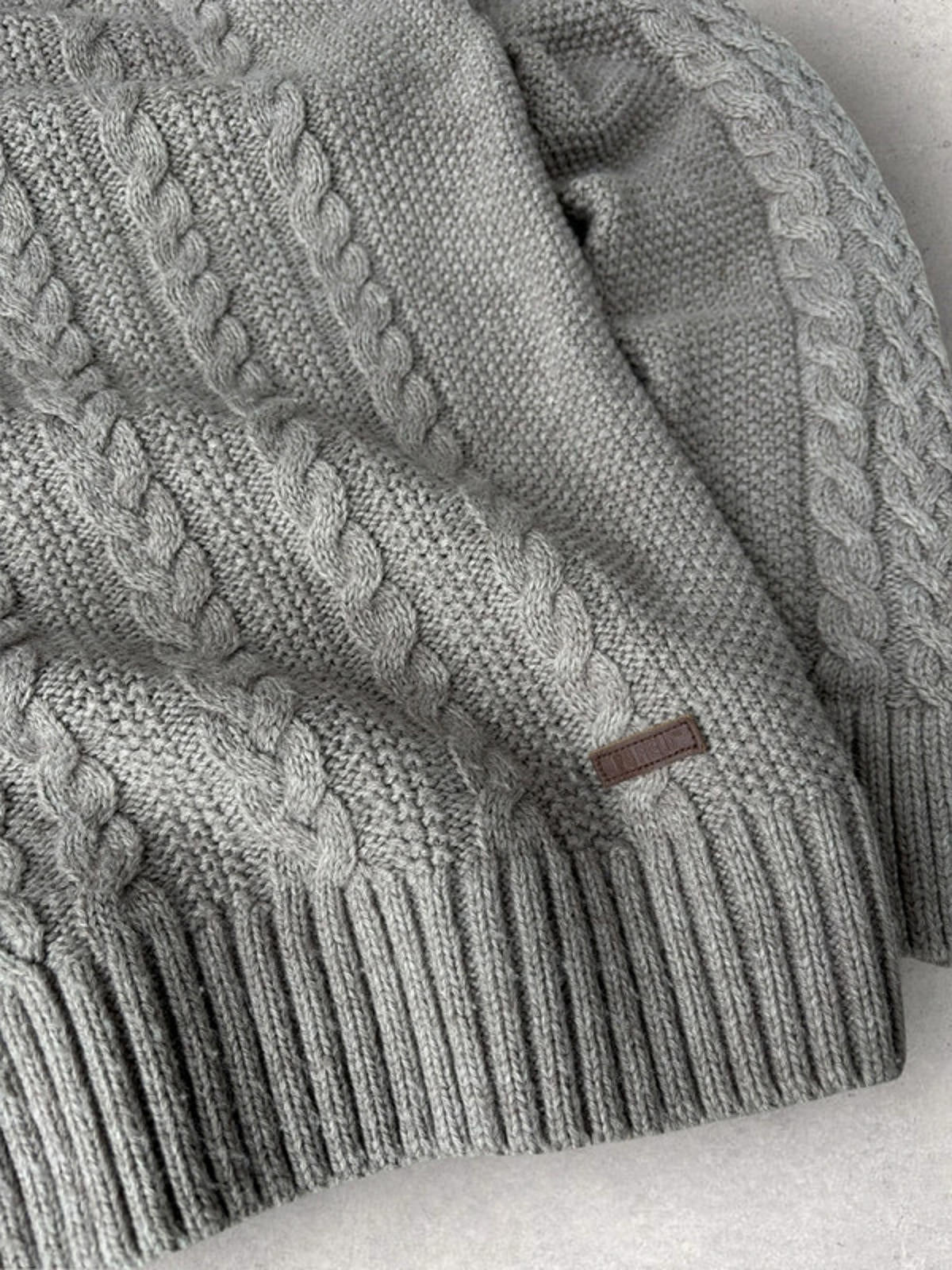 Boxy Fisherman Knit Sweater  Grey Size L