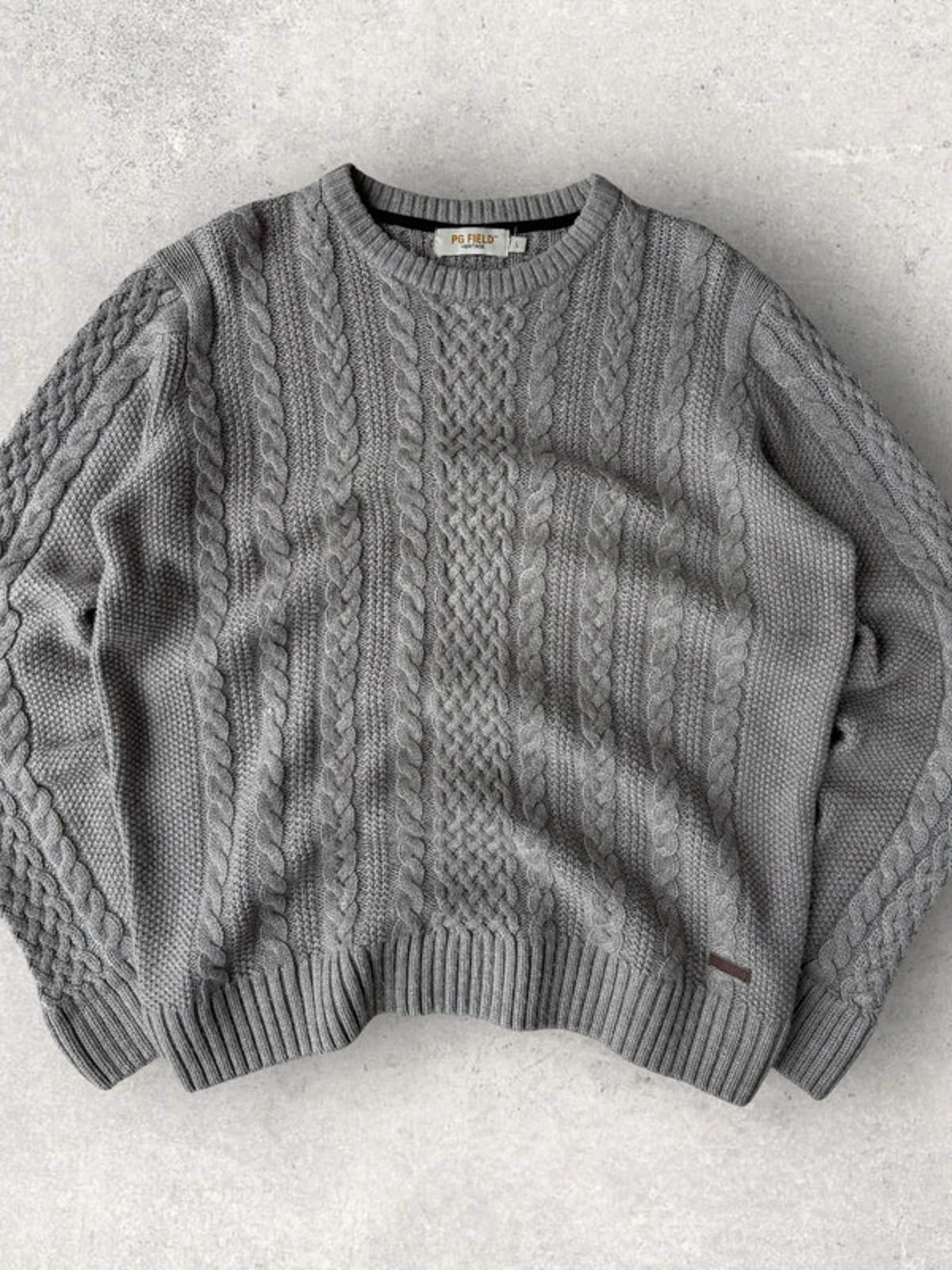 Boxy Fisherman Knit Sweater  Grey Size L