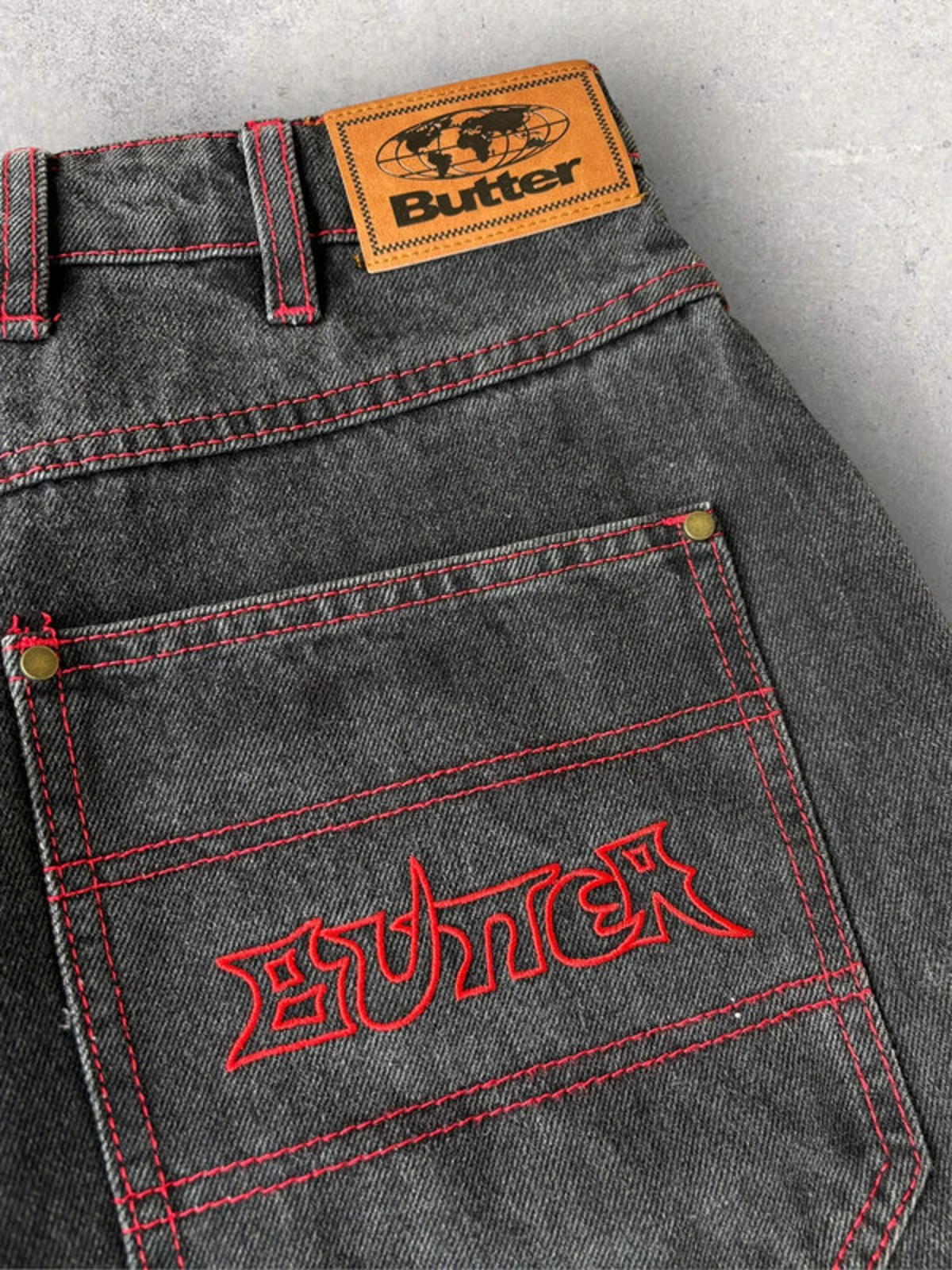 Butter Goods Baggy Denim Shorts Black Fade Size 28