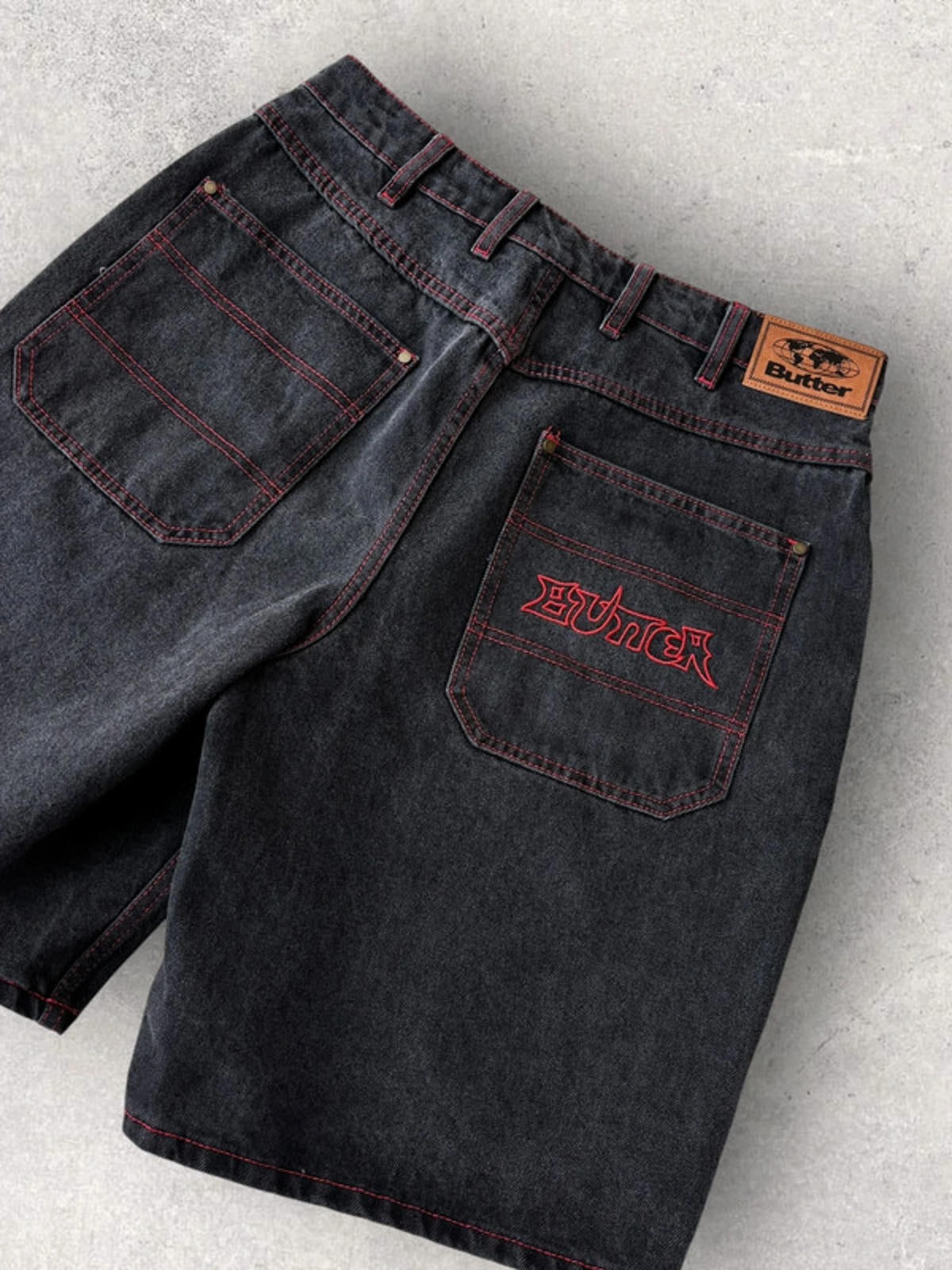 Butter Goods Baggy Denim Shorts Black Fade Size 28