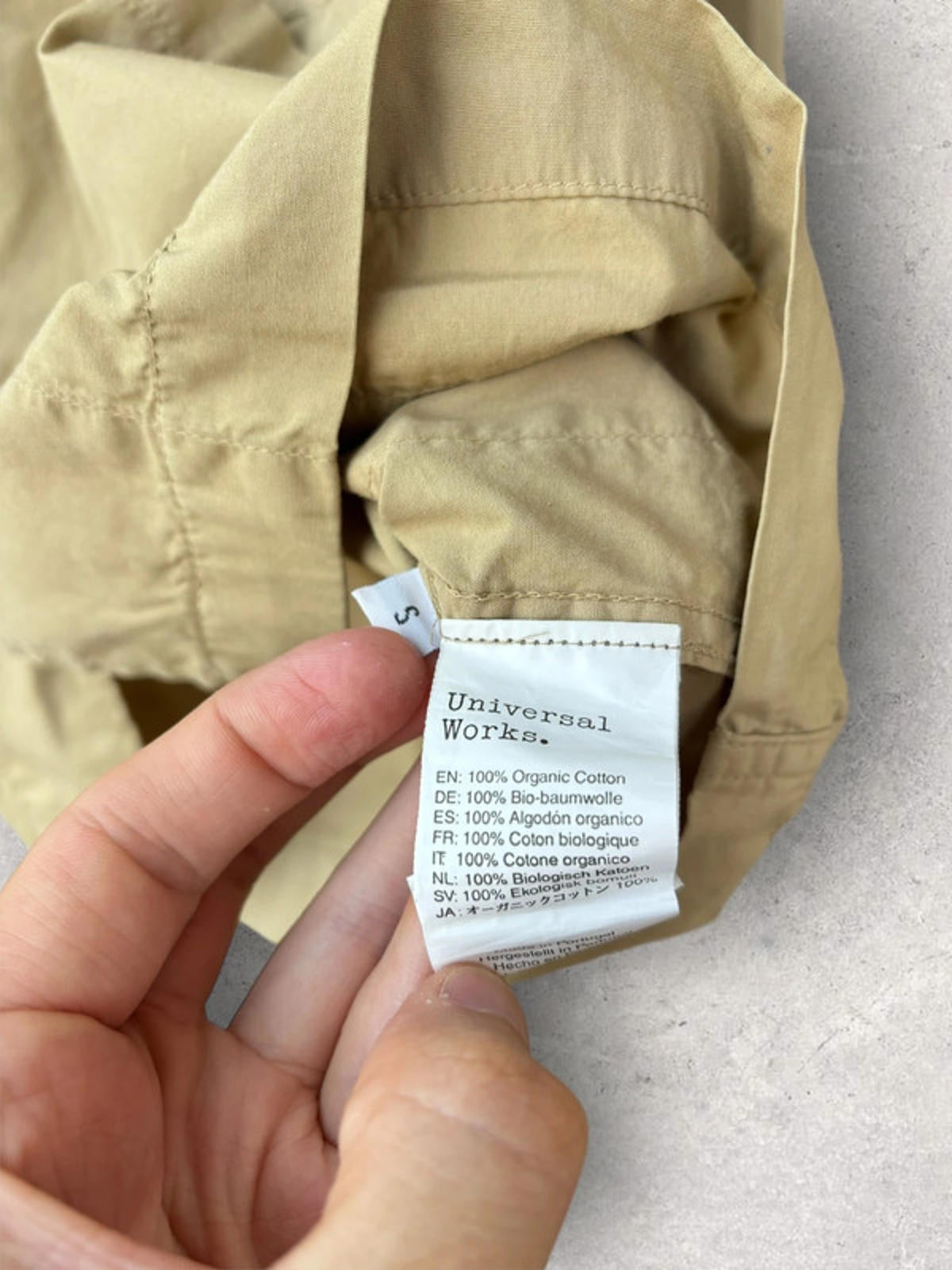 Universal Works Bakers Chore Shirt | Tan | Size S