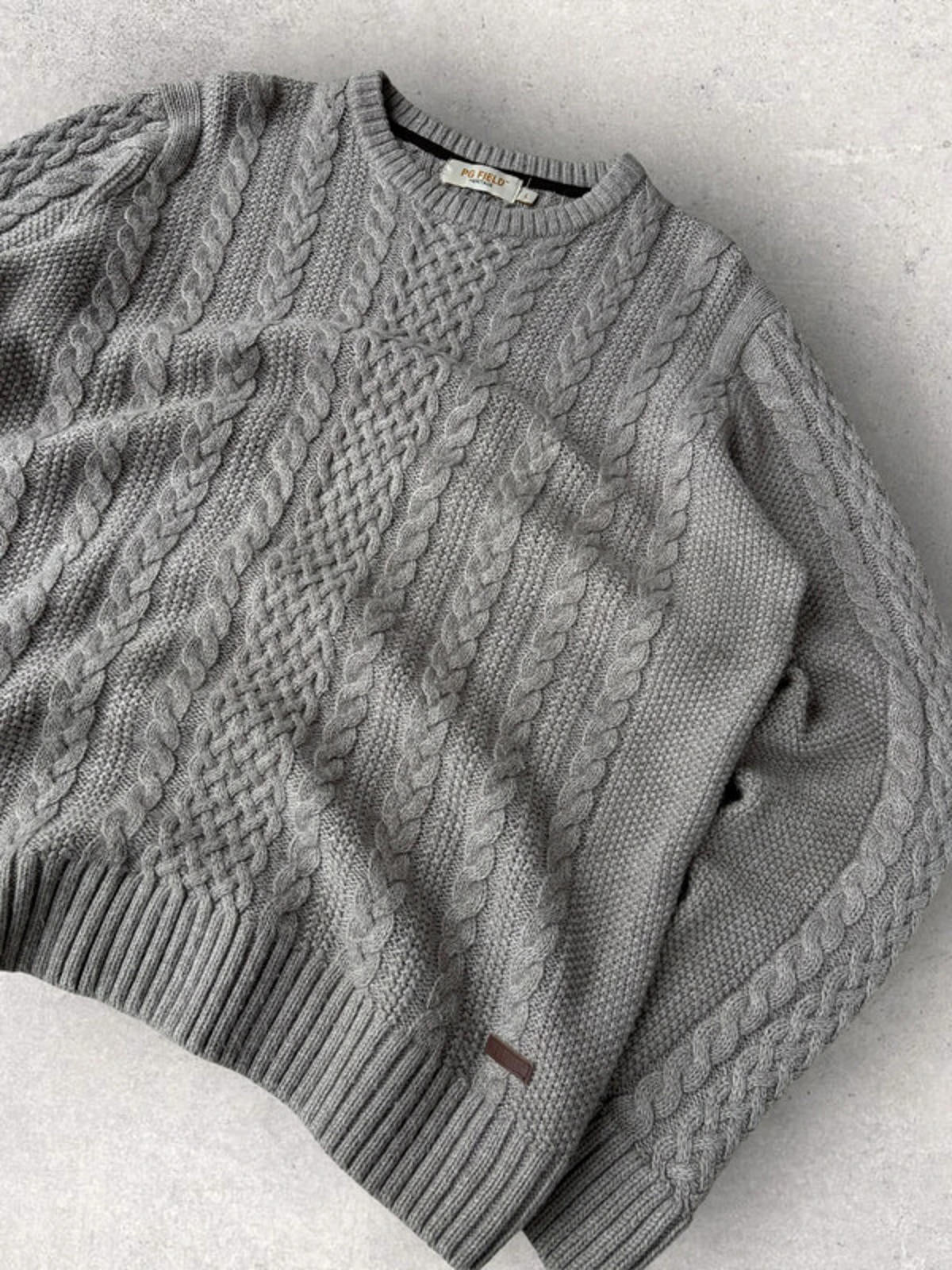 Boxy Fisherman Knit Sweater  Grey Size L