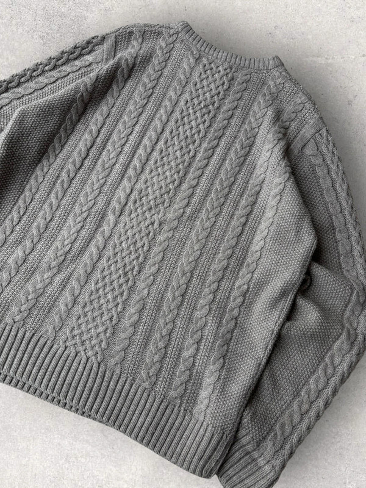 Boxy Fisherman Knit Sweater  Grey Size L