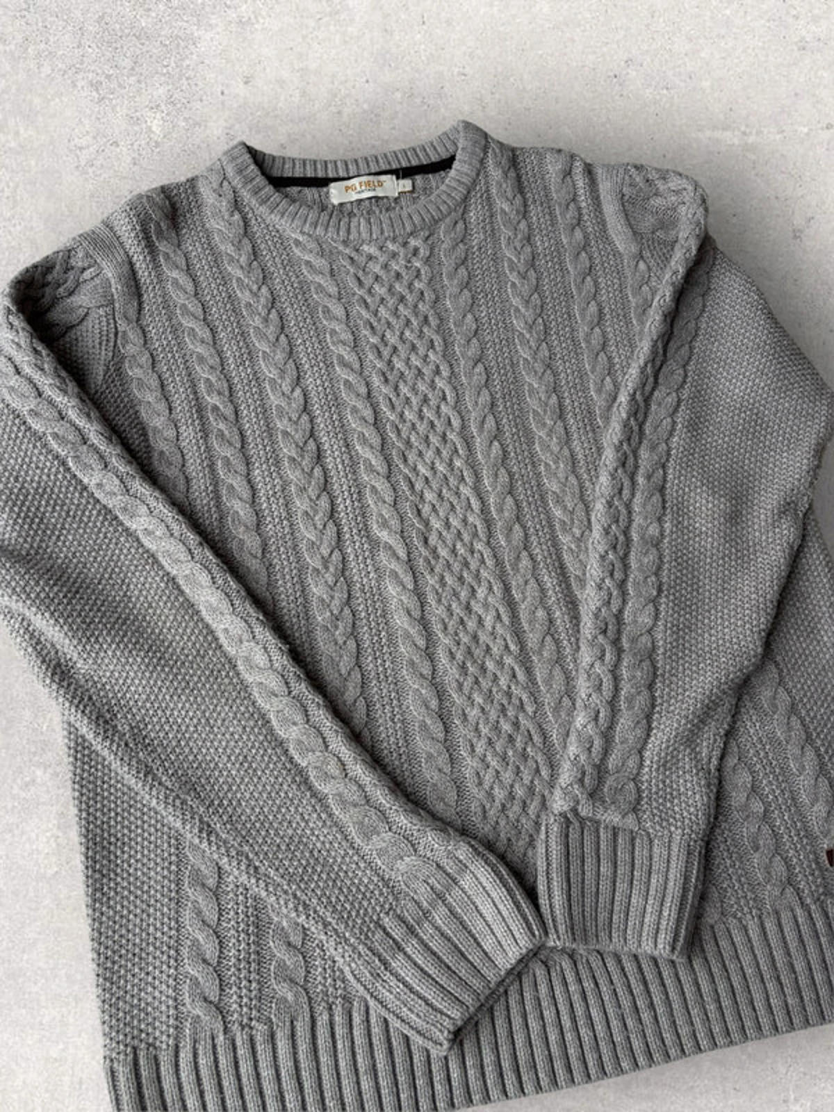 Boxy Fisherman Knit Sweater  Grey Size L