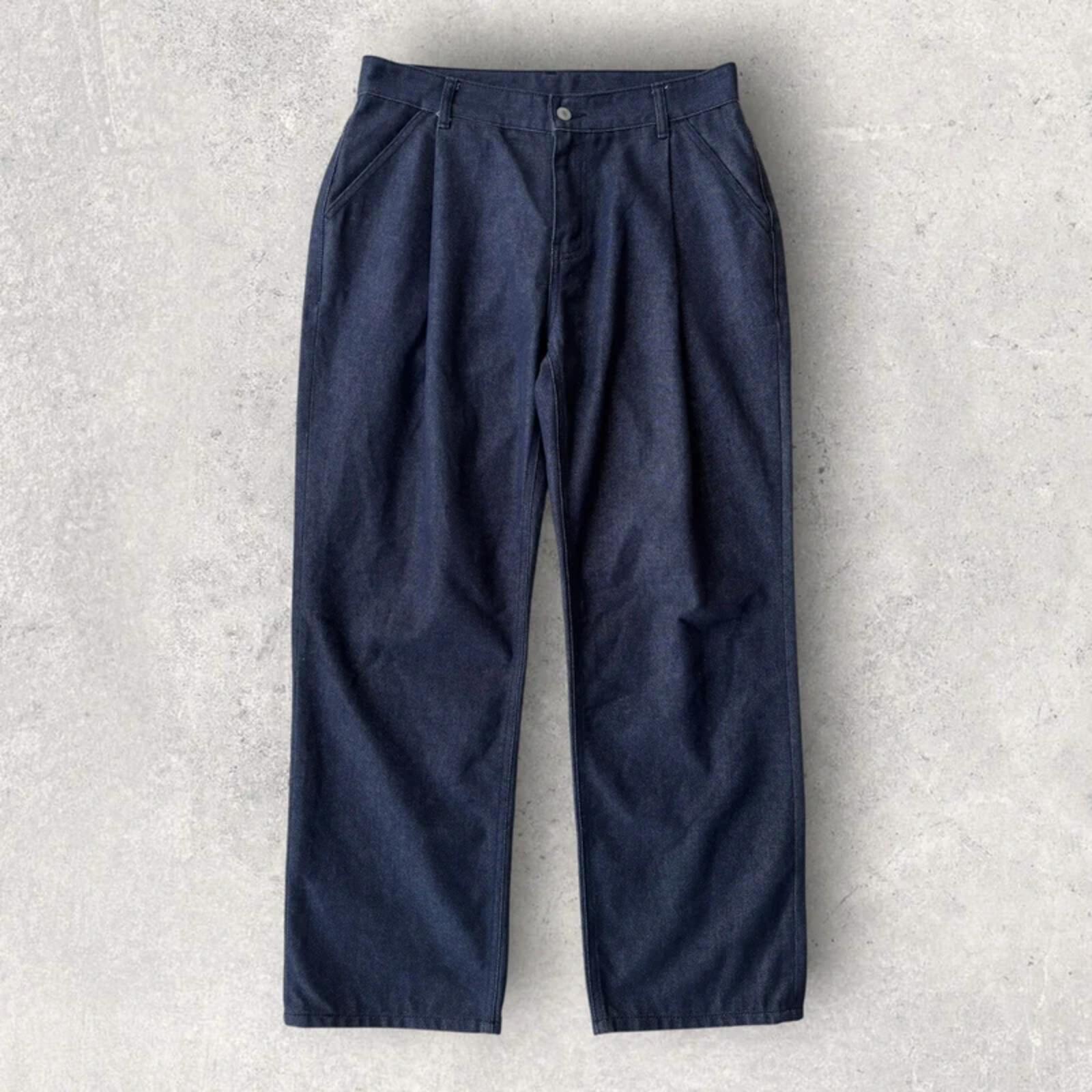 Uniform Bridge Pleated Wide Denim Jean Indigo L