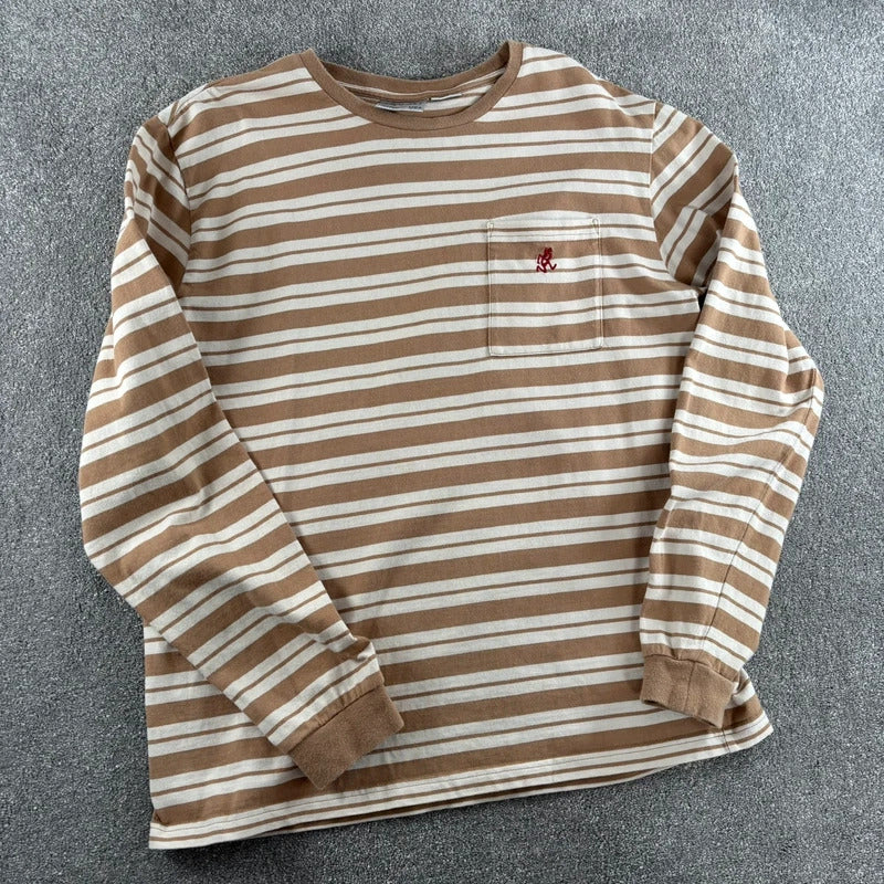 Gramicci Stripe Cropped Long Sleeve Tee Beige S