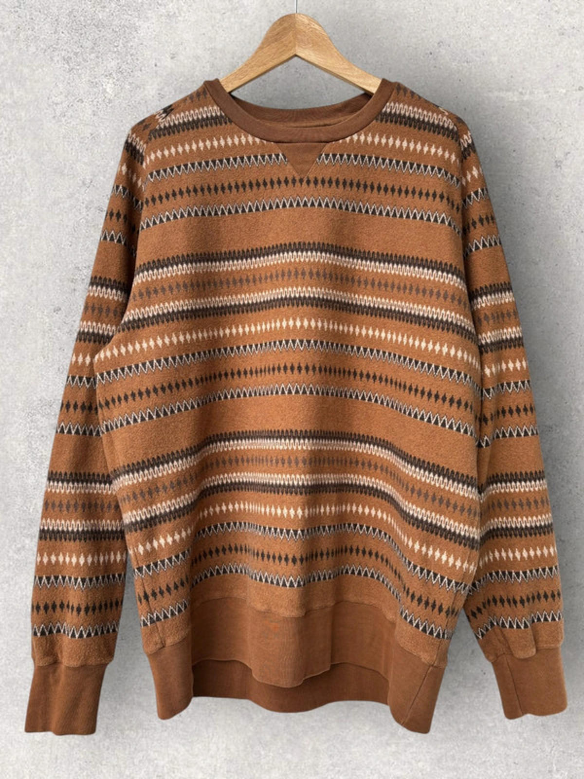 Universal Works Classic Hiker Jacquard Sweatshirt Brown Size L