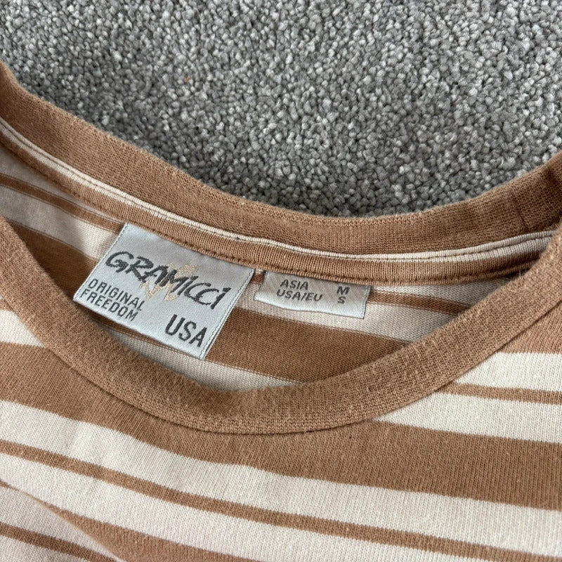 Gramicci Stripe Cropped Long Sleeve Tee Beige S