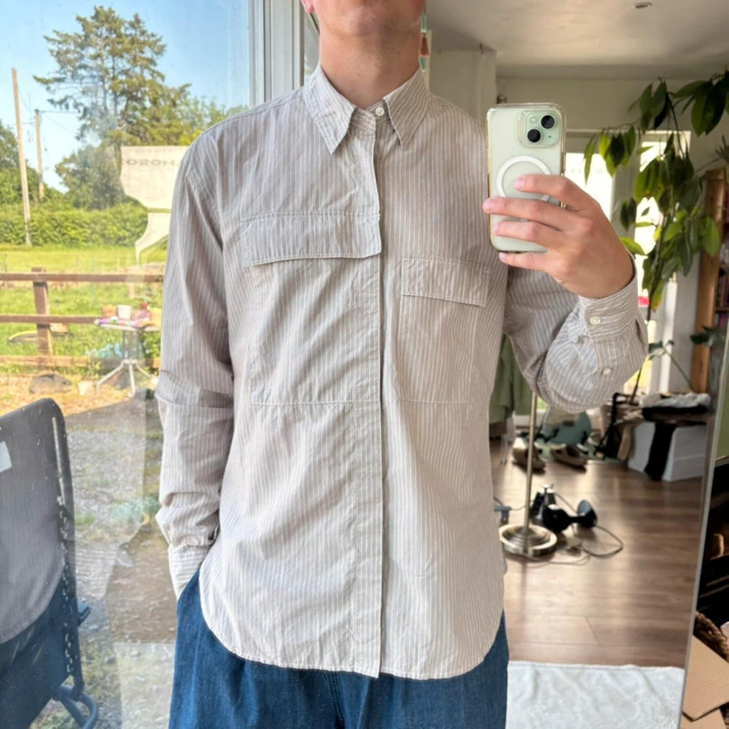 Eastlogue Asymmetric Utility Stripe Shirt Beige M