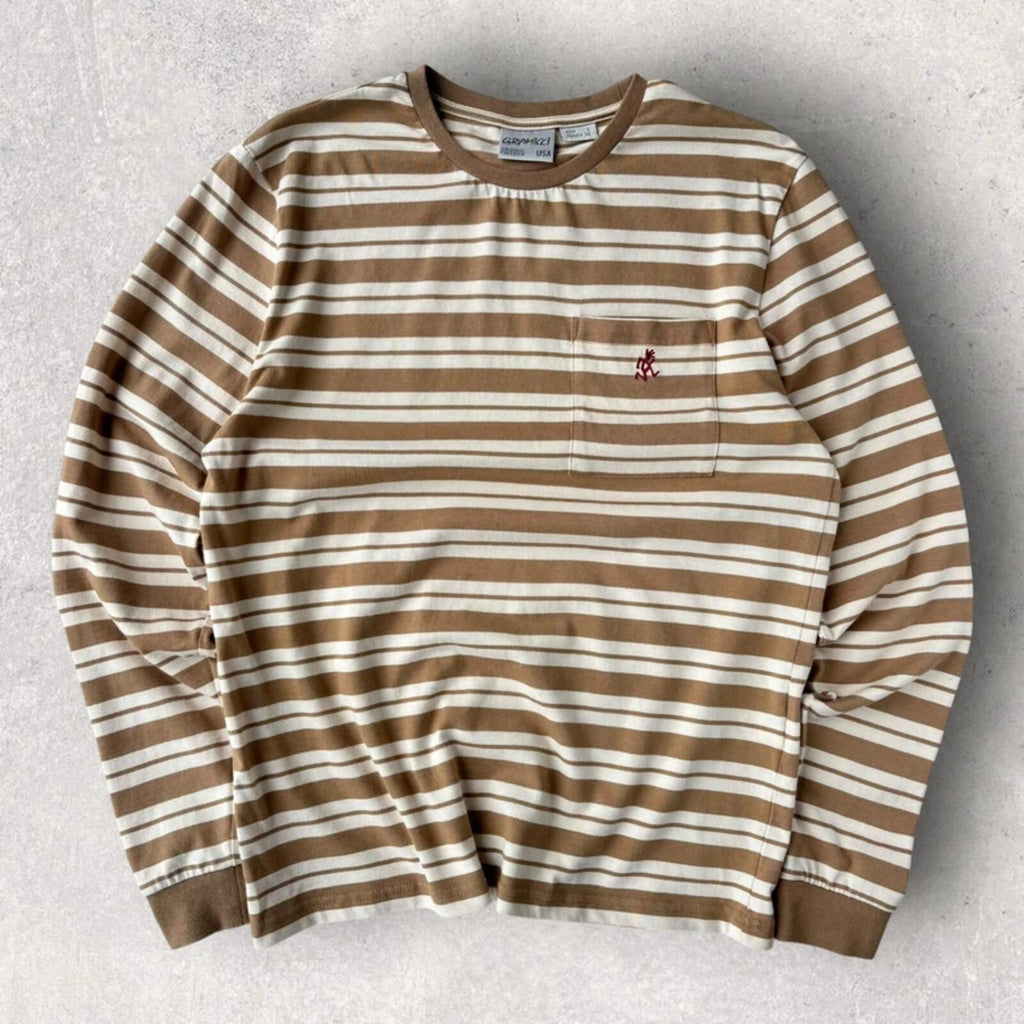 Gramicci Stripe Long Sleeve T Shirt Beige S