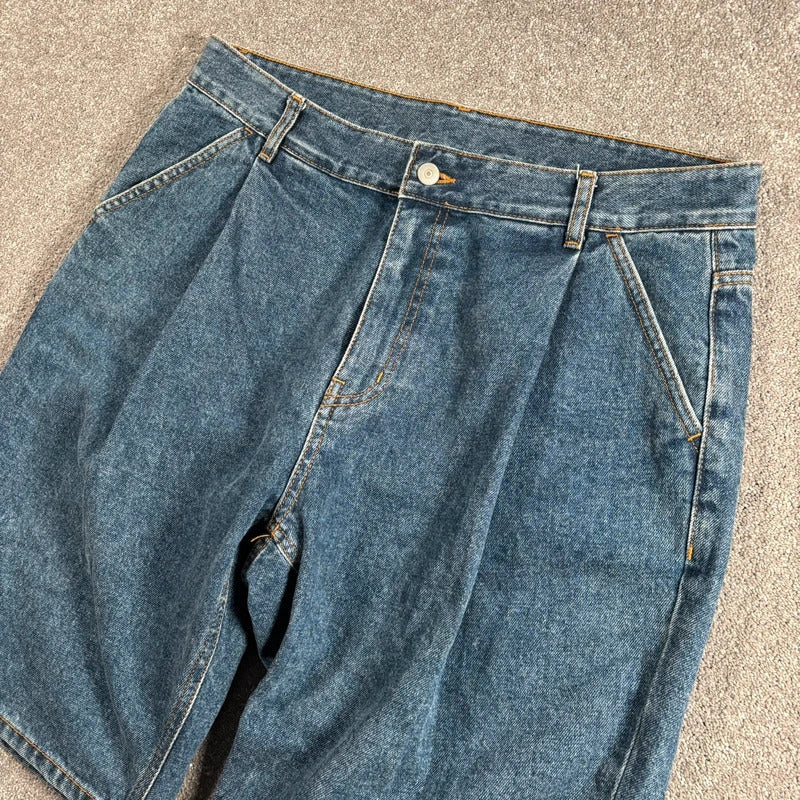 Uniform Bridge Pleated Denim Baggy Short Blue W34