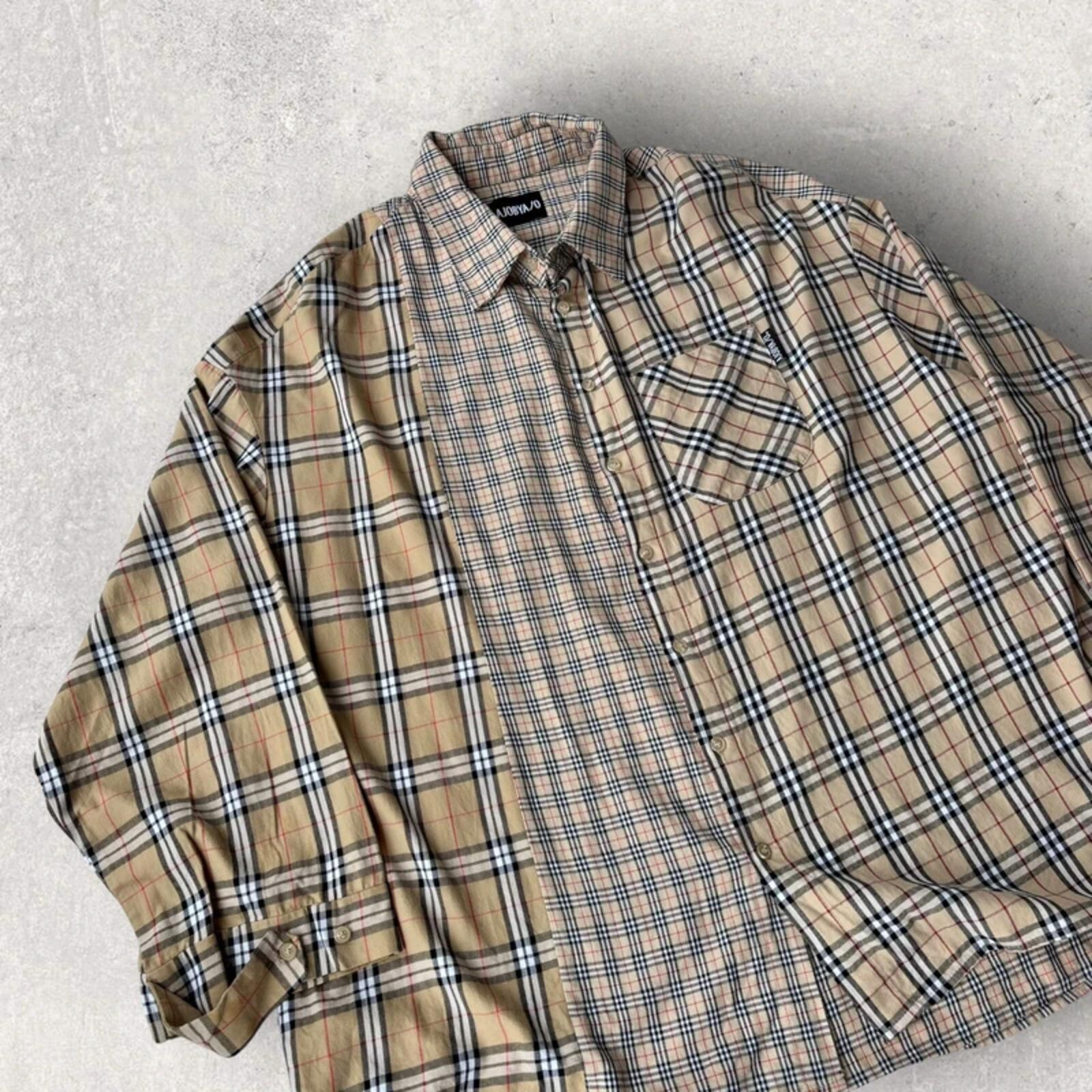 Ajobyajo Korean Plaid Oversized Shirt Beige XL