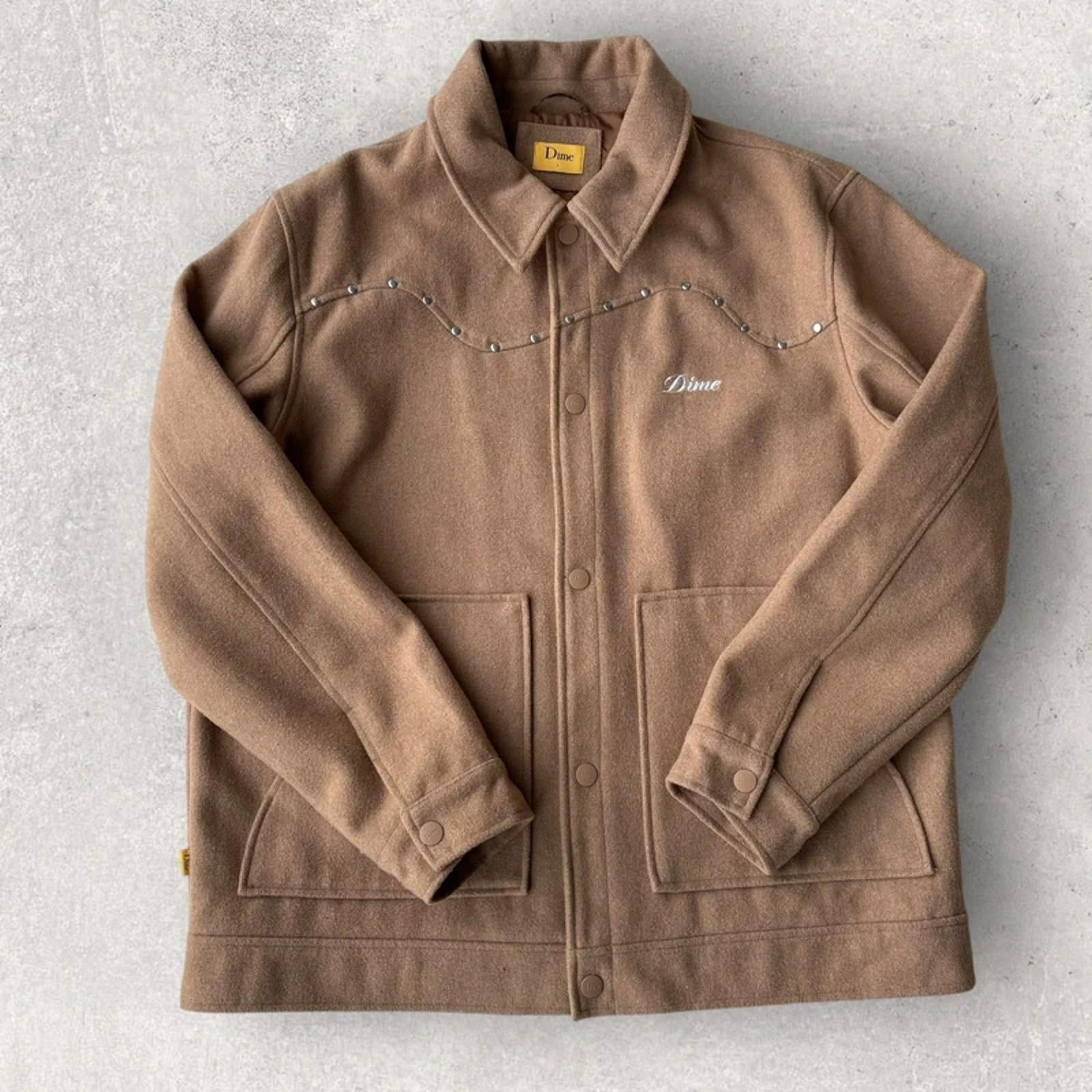 Dime Studded Wool Bomber Jacket Tan L