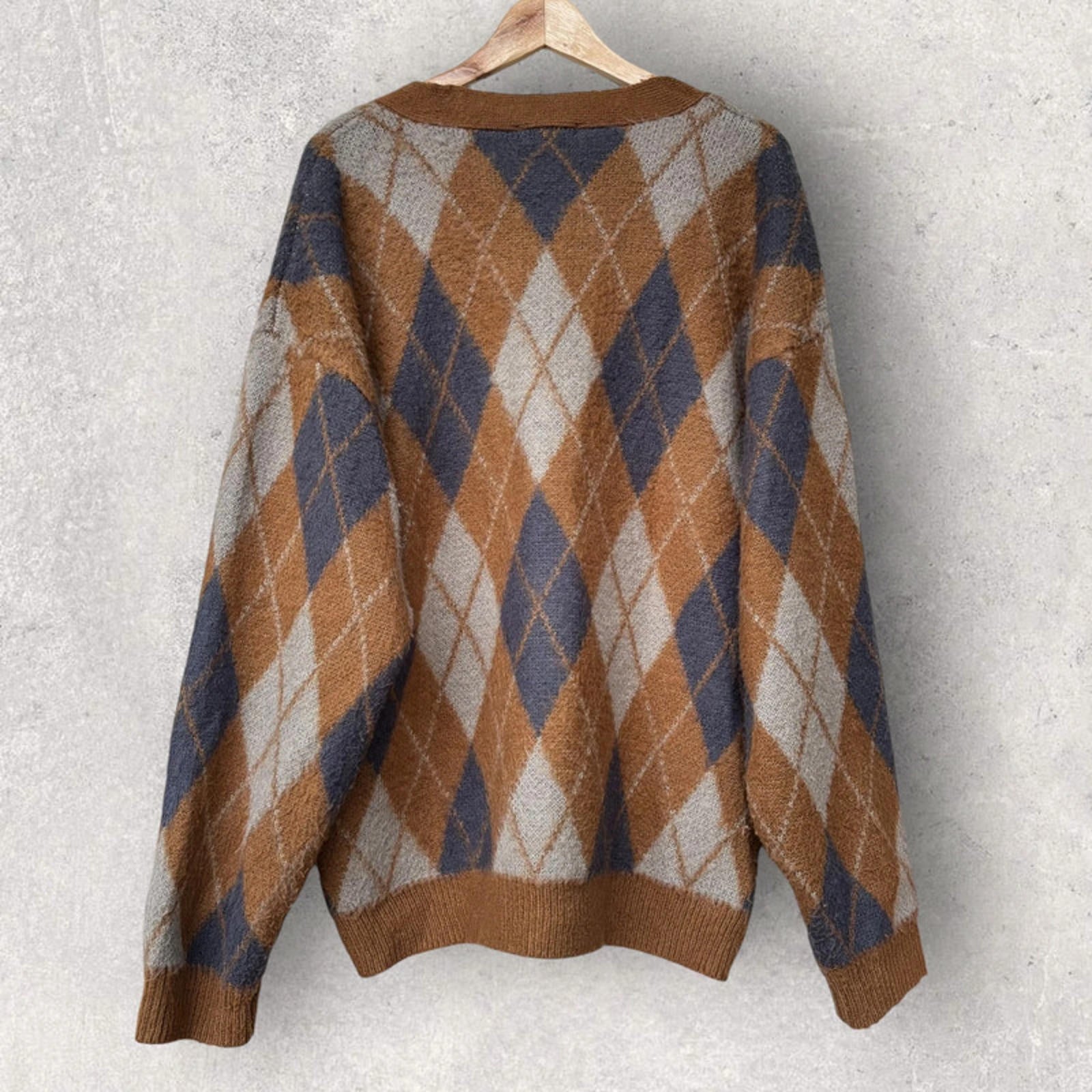 Beams Argyle Diamond Cardigan Brown M Japan Import