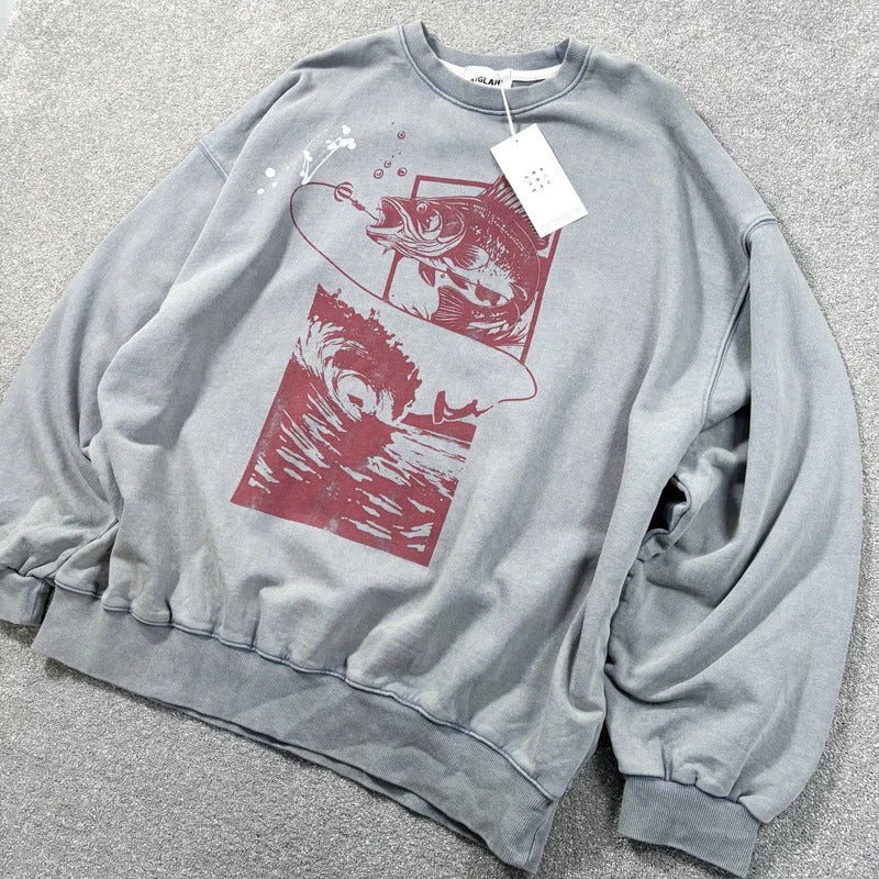 Anglan Fishing Graphic Sweatshirt Grey L