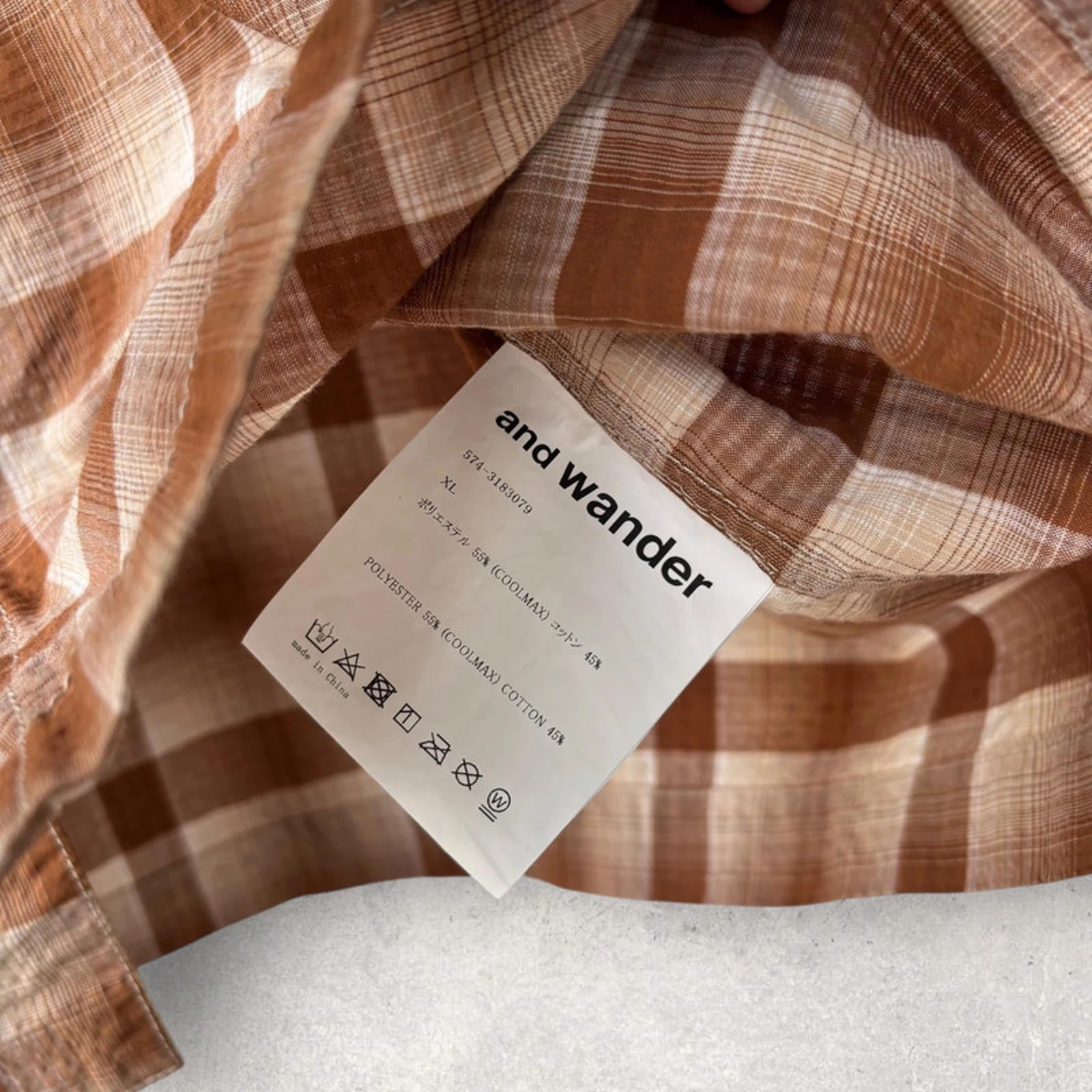 And Wander check shirt brown XL - Japan import