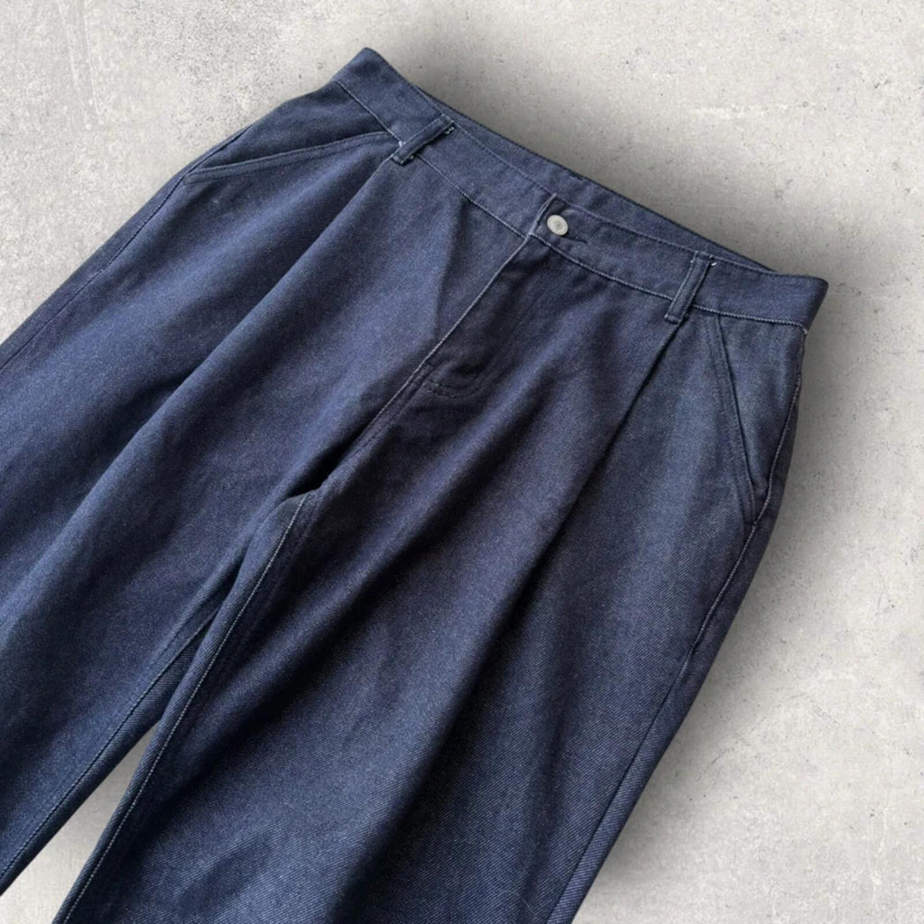 Uniform Bridge Pleated Wide Denim Jean Indigo L