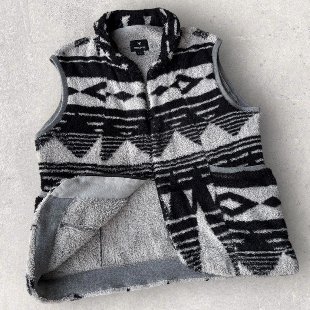 Snow Peak Geometric Fleece Vest White/Black Size M – Japan import