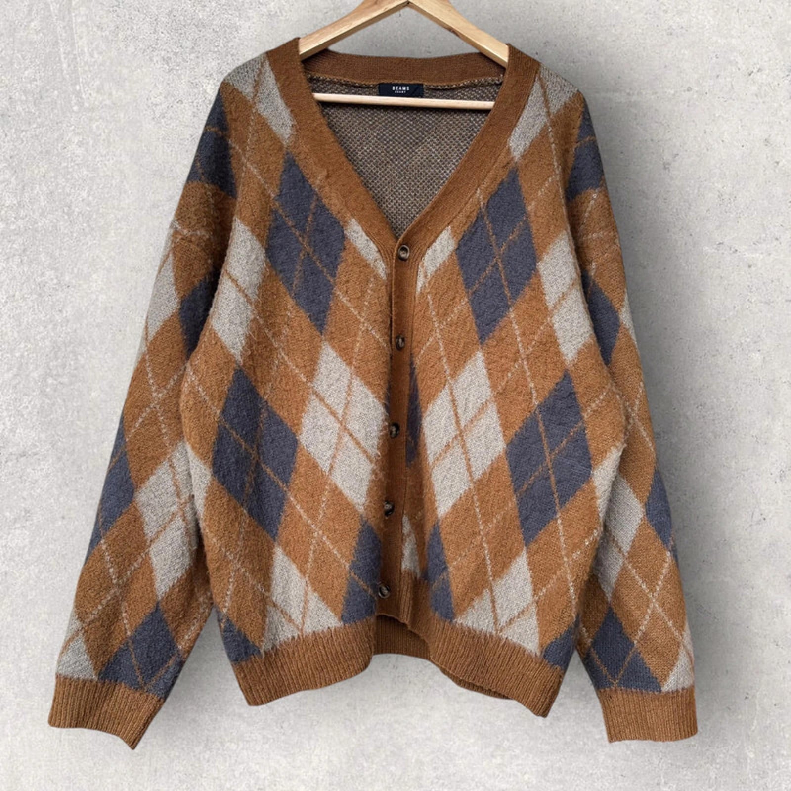 Beams Argyle Diamond Cardigan Brown M Japan Import
