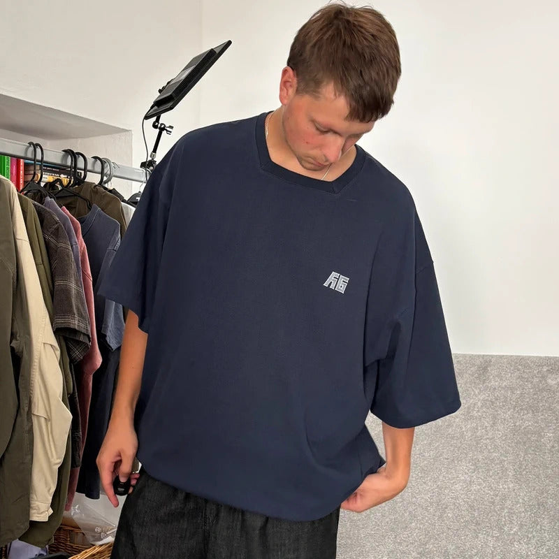 Anglan Oversized Cotton T Shirt Navy XL