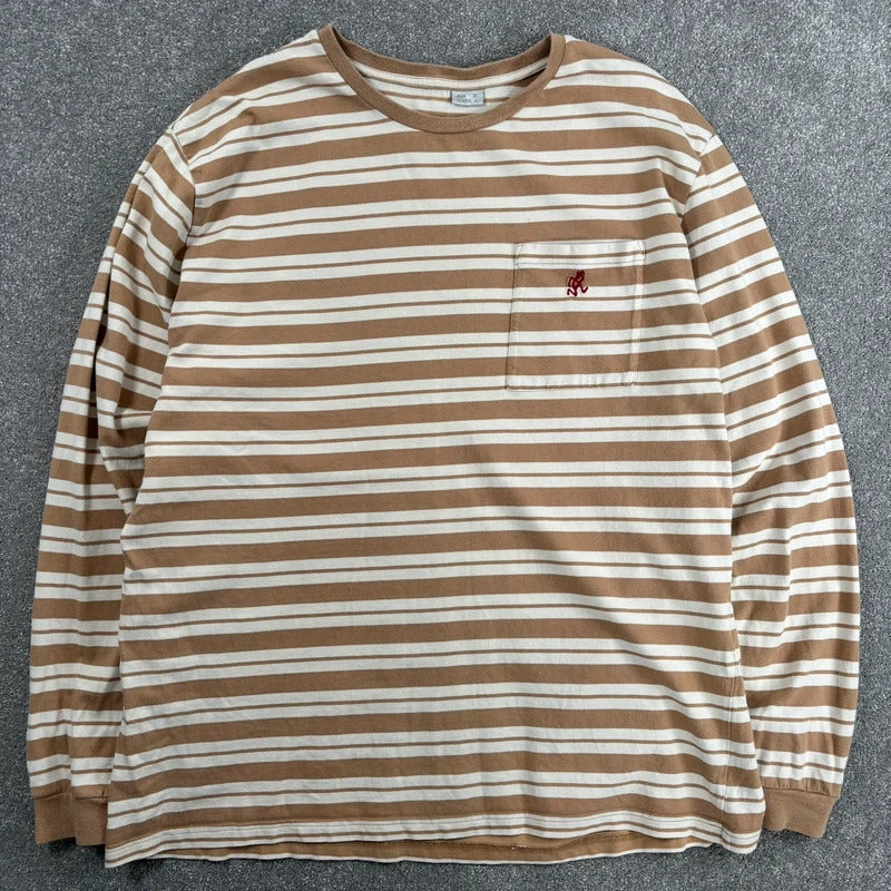 Gramicci Stripe Cropped Long Sleeve Tee Beige L