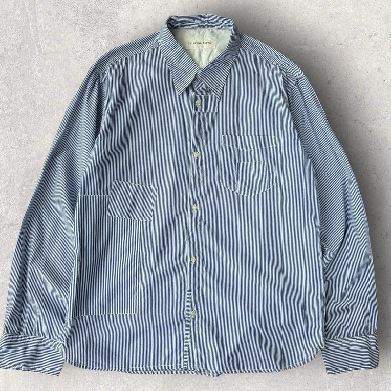 Universal Works Patchwork Stripe Shirt Blue XL