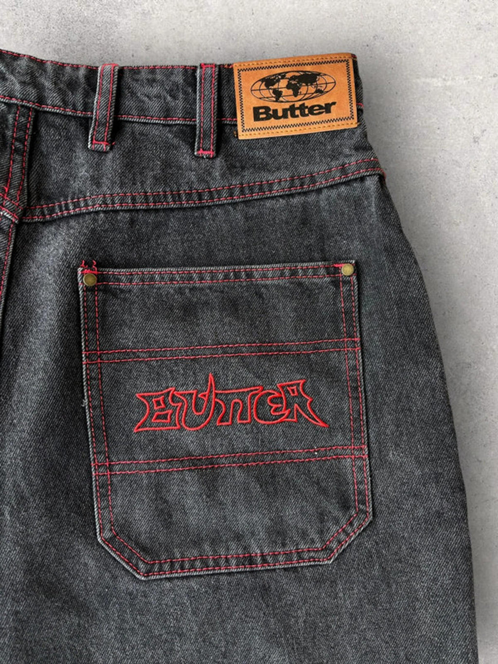 Butter Goods Baggy Denim Shorts Black Fade Size 28