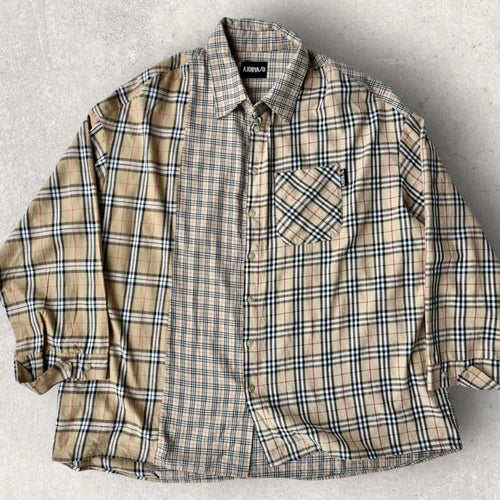 Ajobyajo Korean Plaid Oversized Shirt Beige XL
