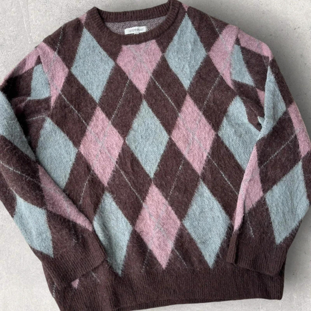 Uniform Bridge Argyle Knit Sweater Brown XL