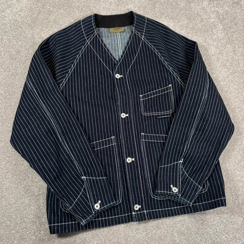 Uniform Bridge Stripe Denim Pocket Cardigan Indigo XL