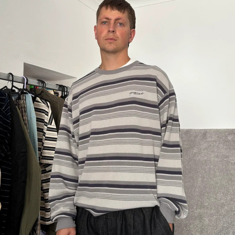 Yardsale Stripe Crewneck Jumper White Black L