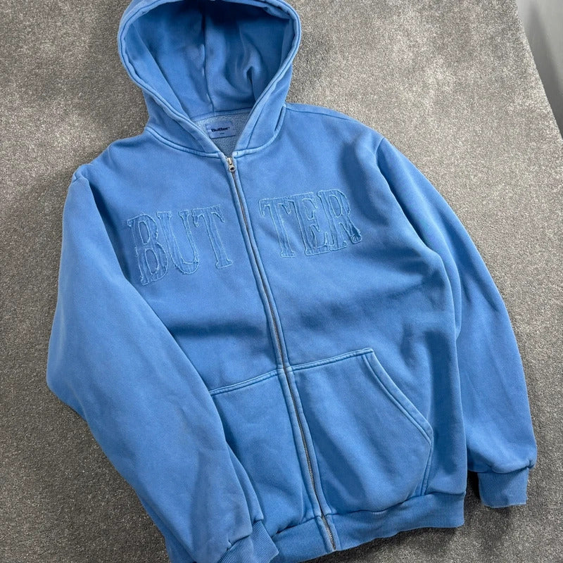 Butter Goods Spellout Zip Hoodie Blue L