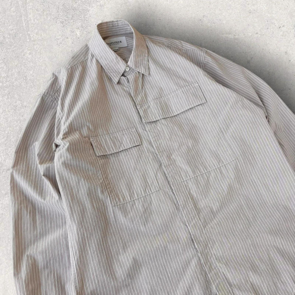 Eastlogue Asymmetric Utility Stripe Shirt Beige M