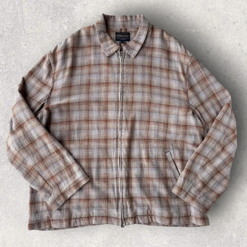 Pendleton Boxy Plaid Harrington Jacket Beige L