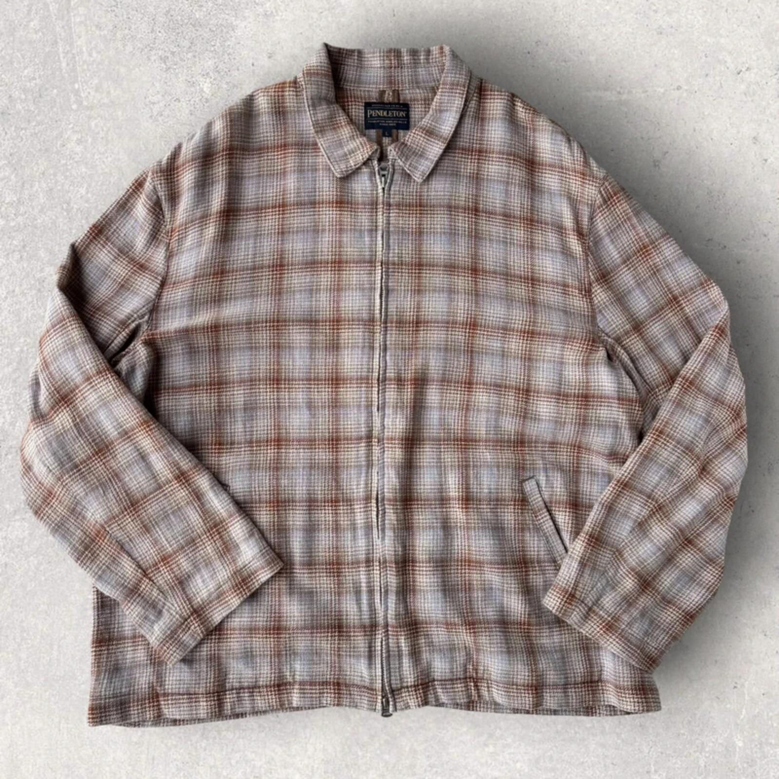 Pendleton Boxy Plaid Harrington Jacket Beige L