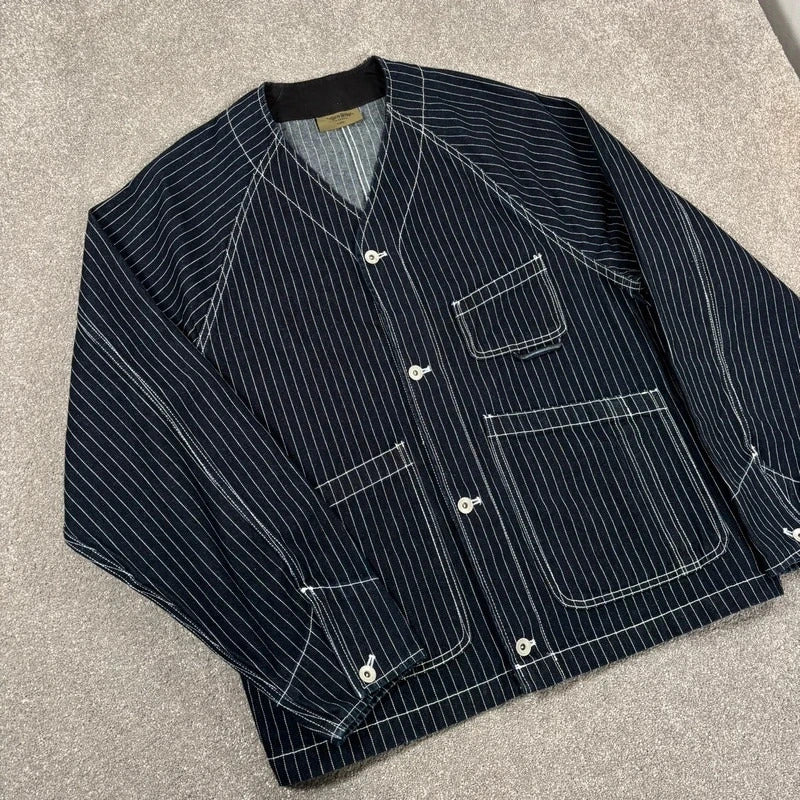 Uniform Bridge Stripe Denim Pocket Cardigan Indigo XL