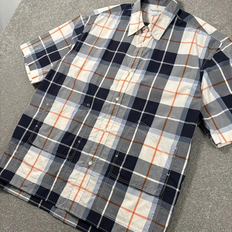 Eastlogue Utility Check Wide Shirt Navy White XL
