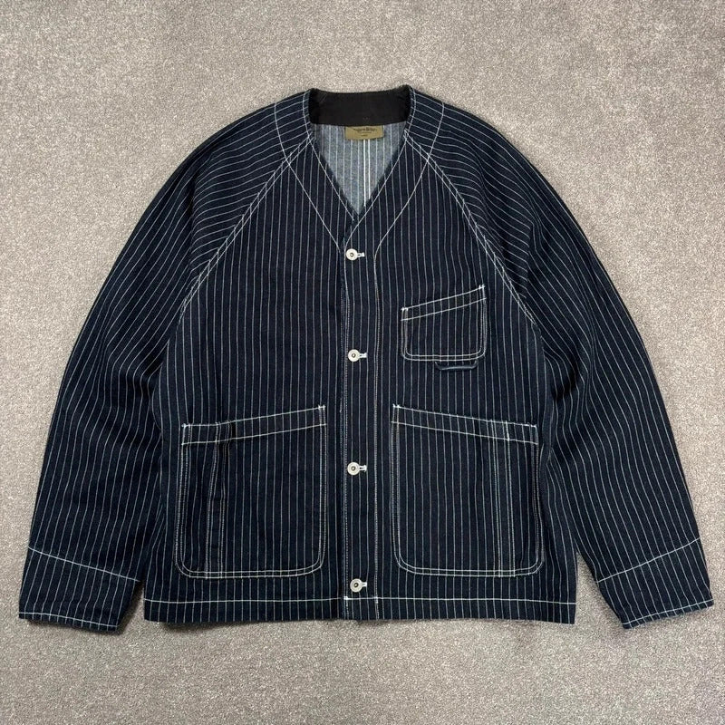 Uniform Bridge Stripe Denim Pocket Cardigan Indigo XL
