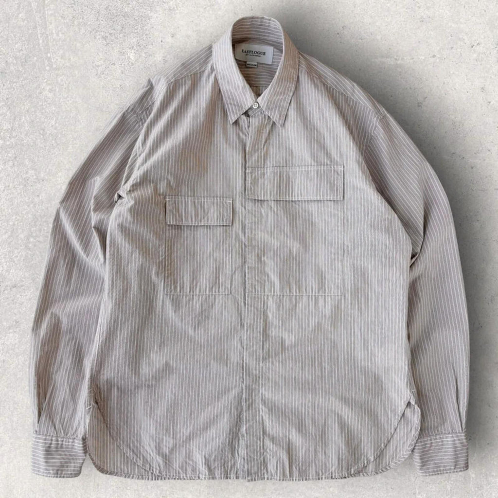 Eastlogue Asymmetric Utility Stripe Shirt Beige M