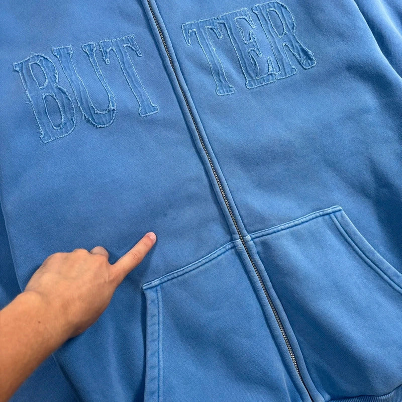 Butter Goods Spellout Zip Hoodie Blue L