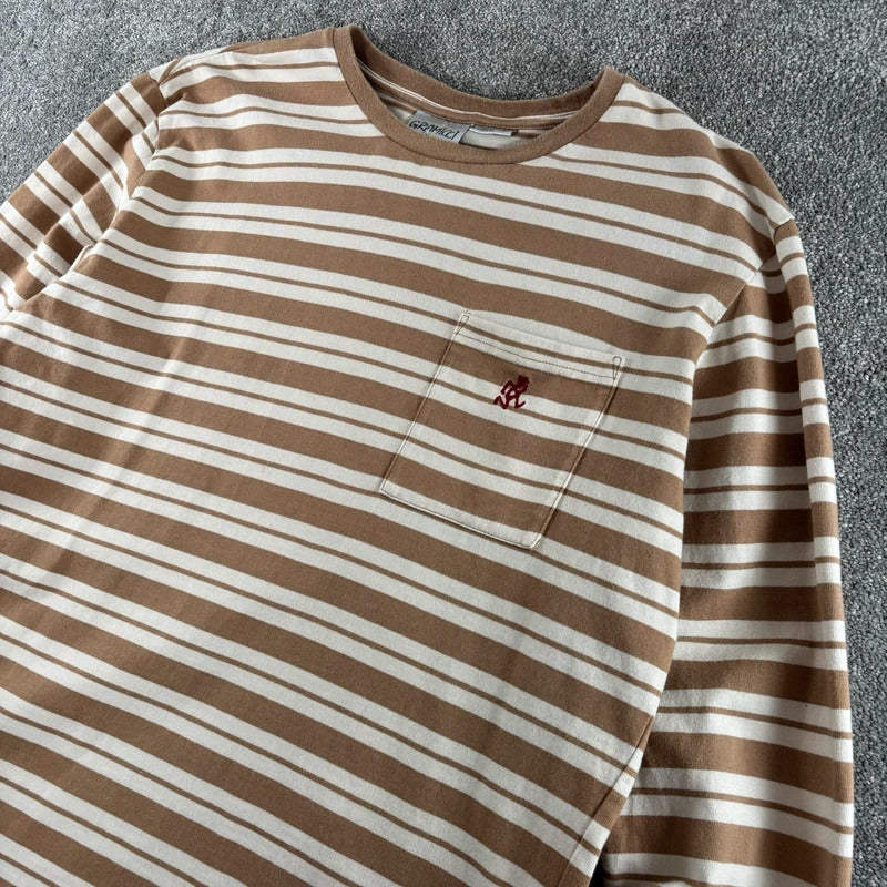 Gramicci Stripe Cropped Long Sleeve Tee Beige S