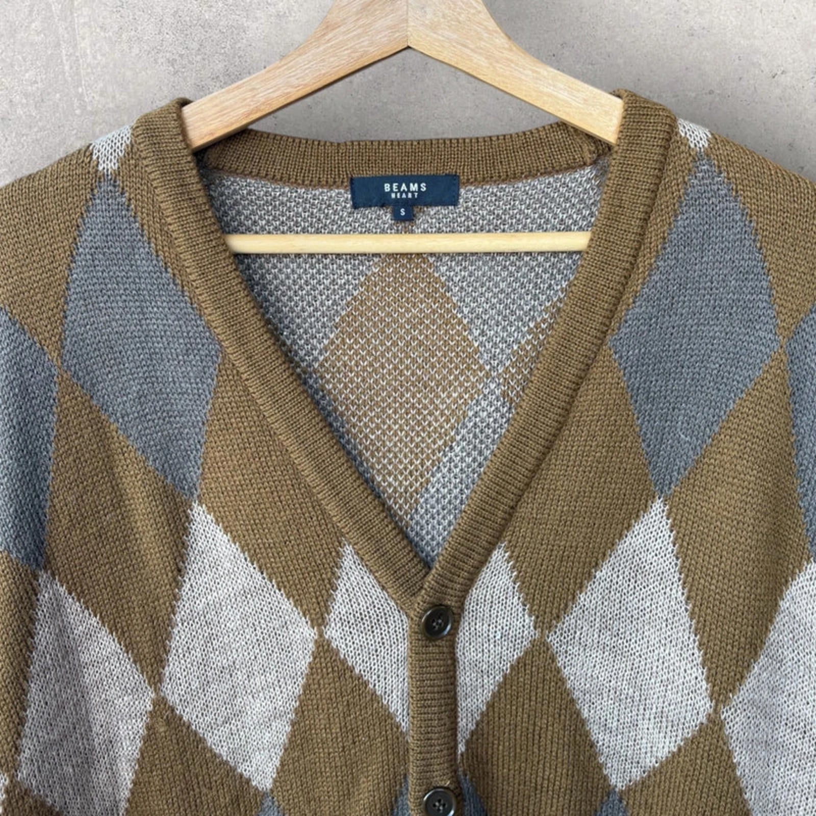 Beams Japan Diamond Knit Cardigan Brown Size S