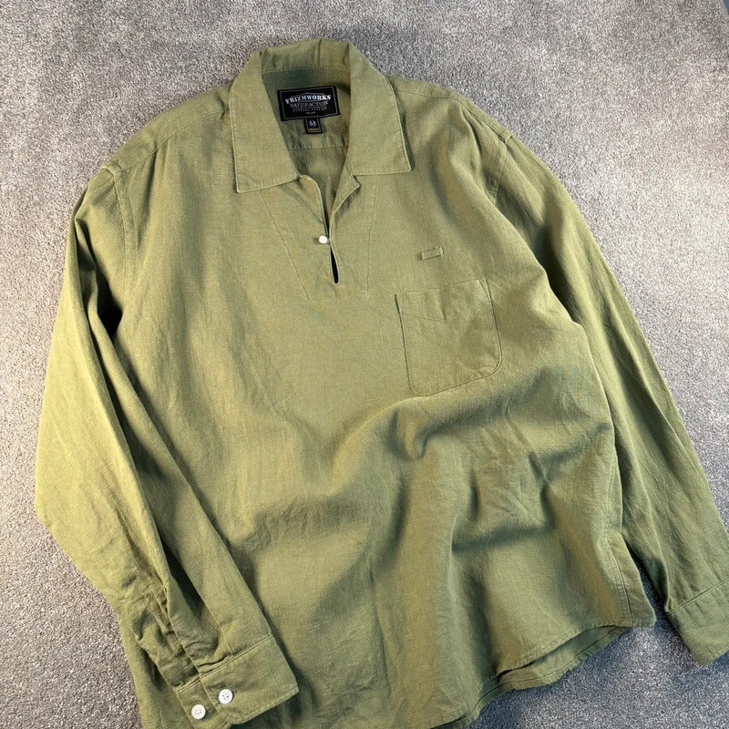 Frizmworks Linen Pullover Shirt Olive M