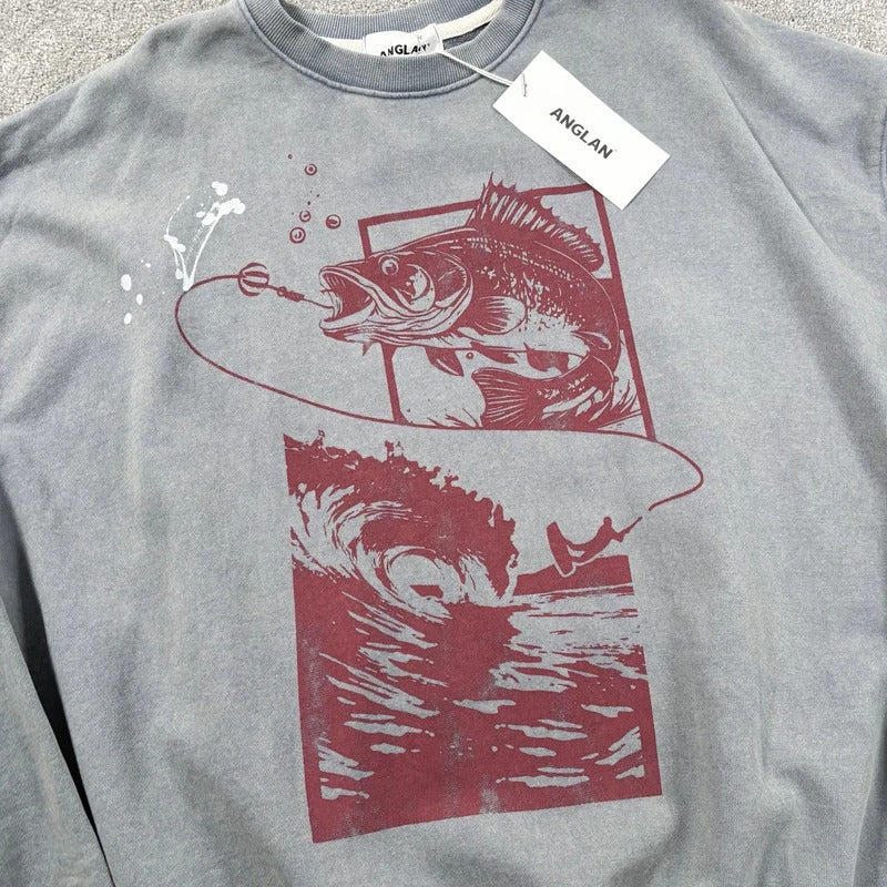 Anglan Fishing Graphic Sweatshirt Grey L