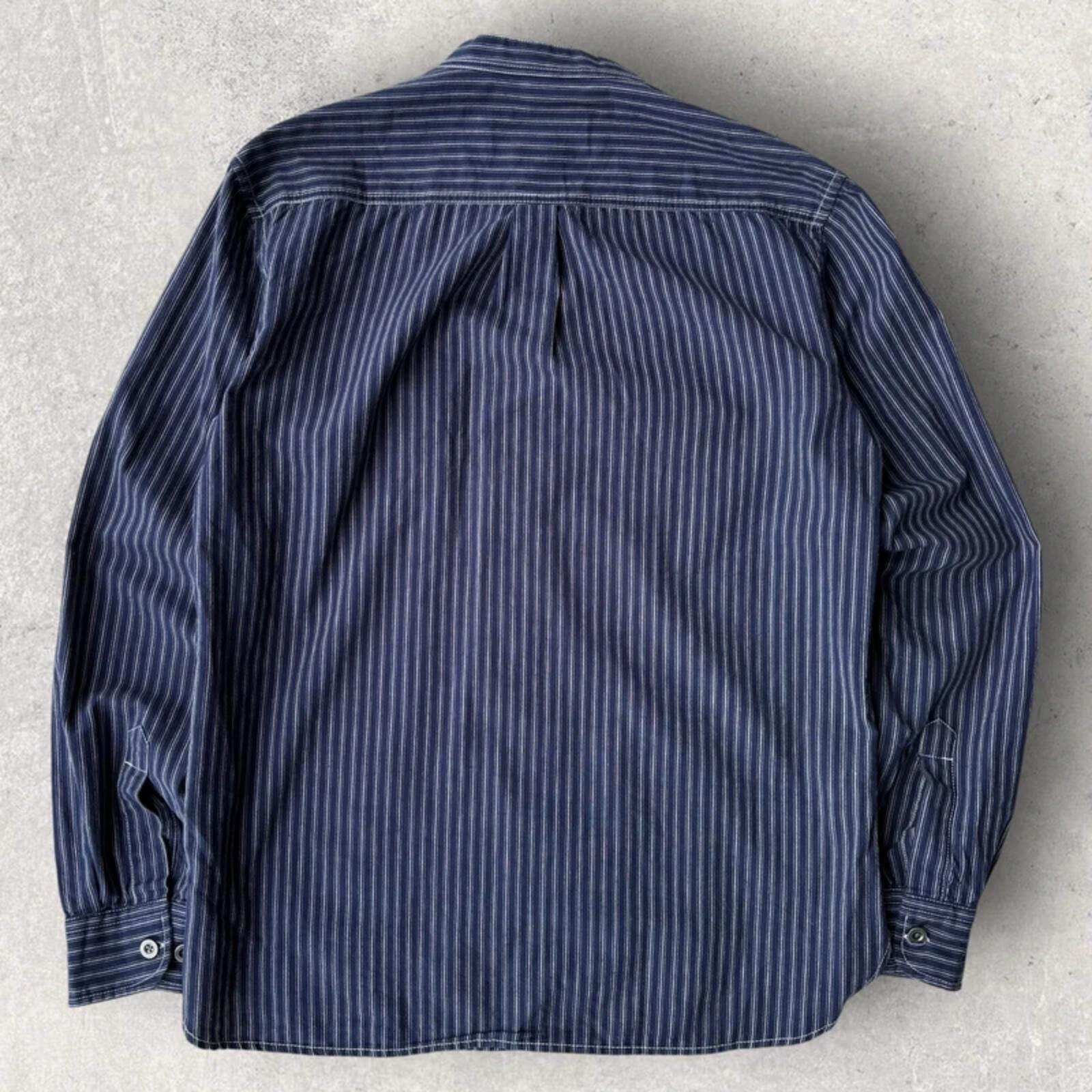 Frizmworks Amekaji  Hickory Stripe Collarless Shirt Navy S