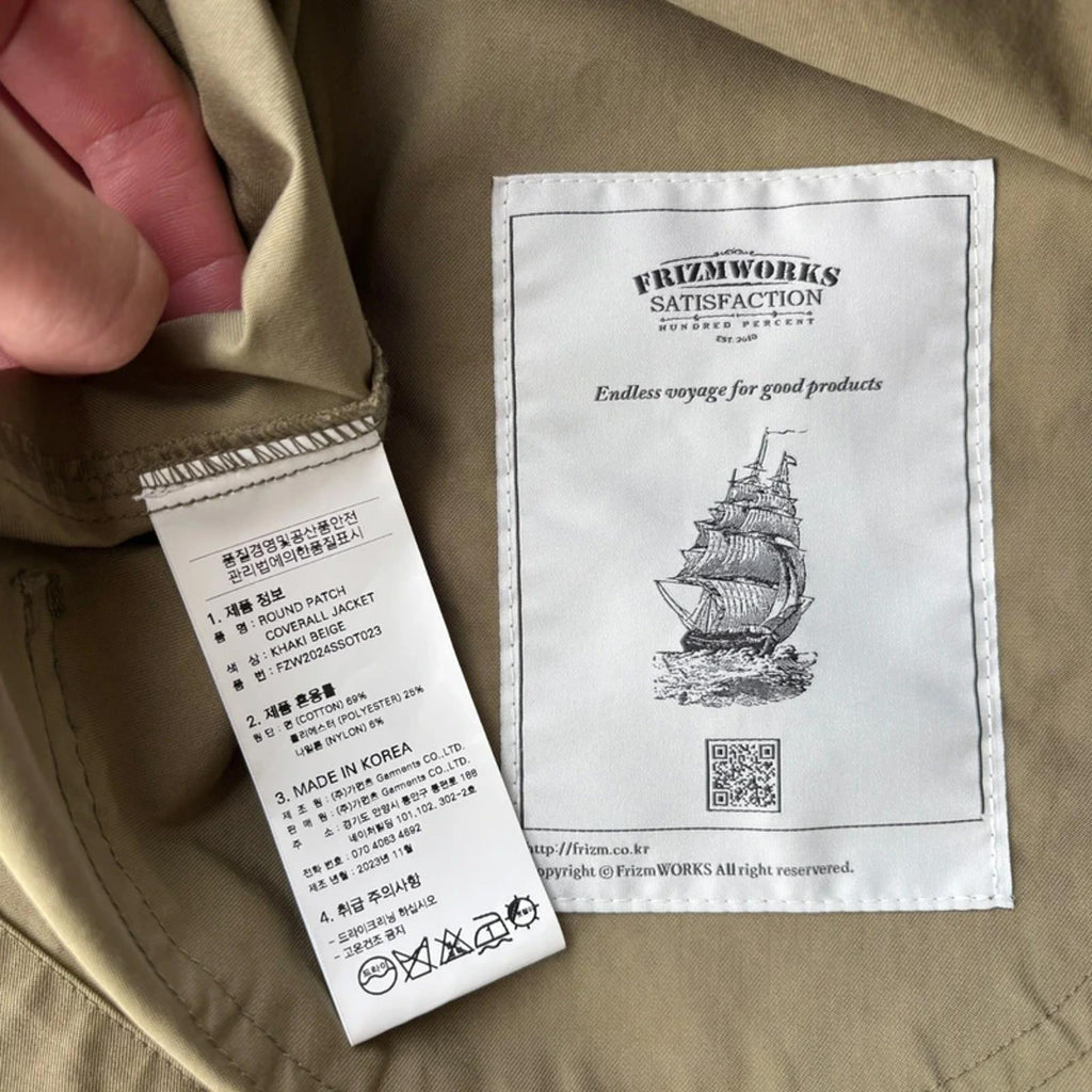 Frizmworks Round Patch Coverall Jacket Beige / Khaki M Korea Import Workwear