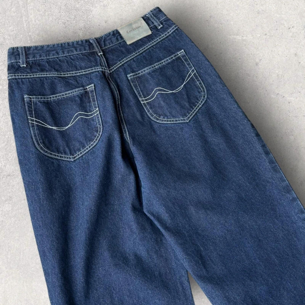 Covernat Double Pleated Korean Wide Denim Jeans Blue M
