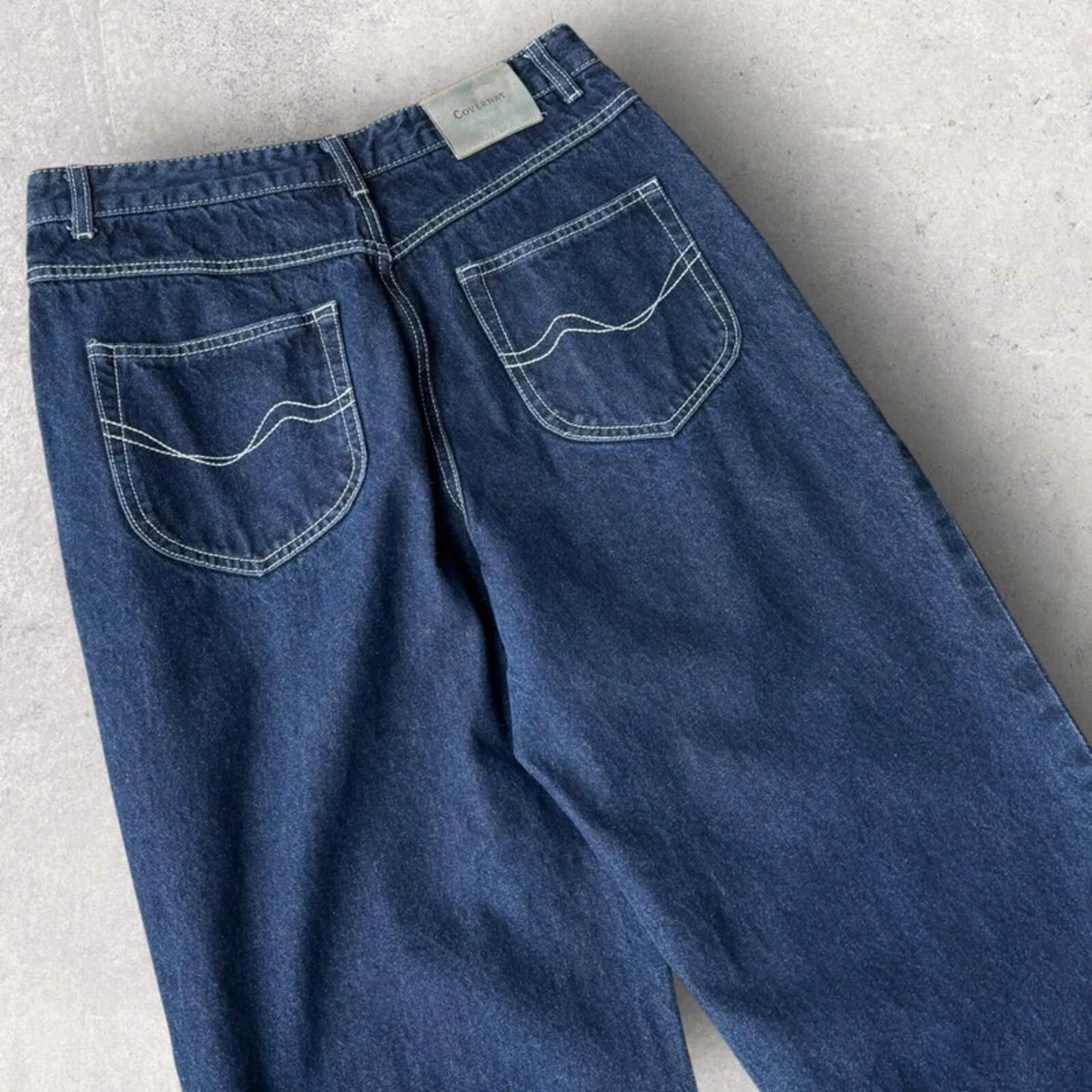 Covernat Double Pleated Korean Wide Denim Jeans Blue M