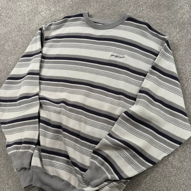 Yardsale Stripe Crewneck Jumper White Black L